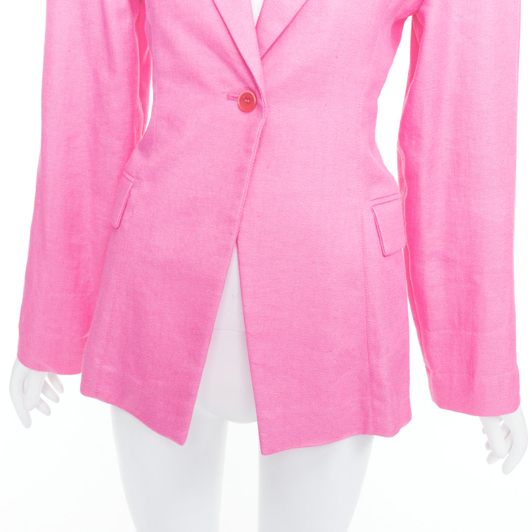 JACQUEMUS Le Splash Fresa hot pink linen twill fitted waist blazer FR36 S