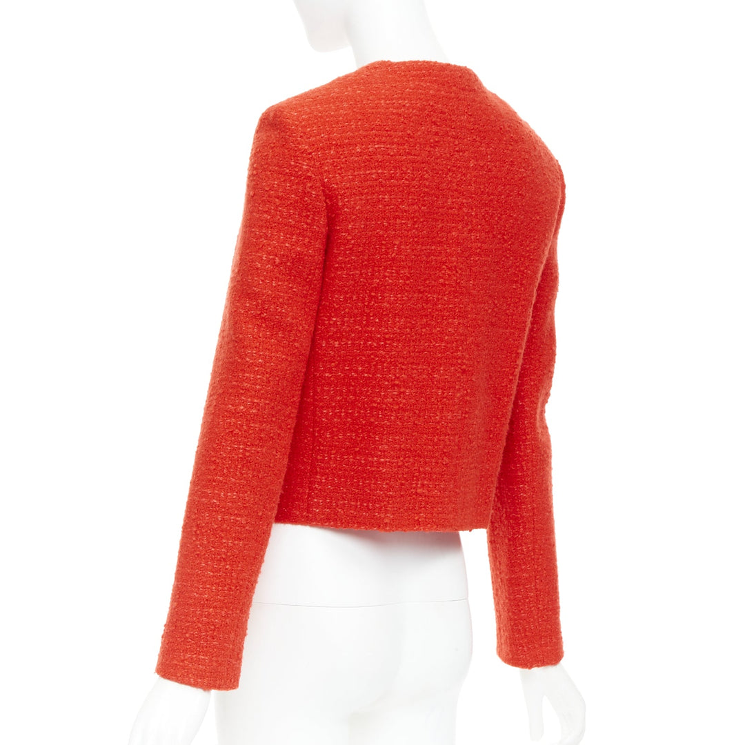 CELINE Chasseur red wool linen tweed gold buttons cropped jacket FR34 XS