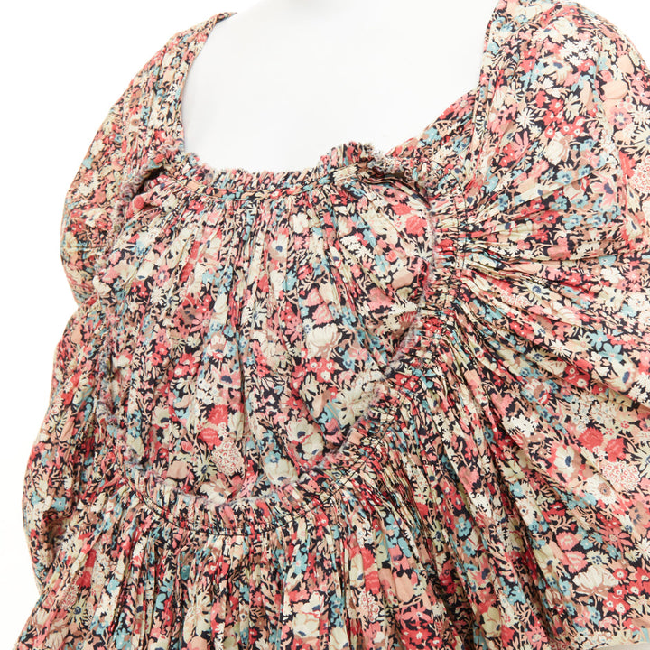 JUNYA WATANABE 2007 multicolor ditsy floral gathered smocked cotton blouse S