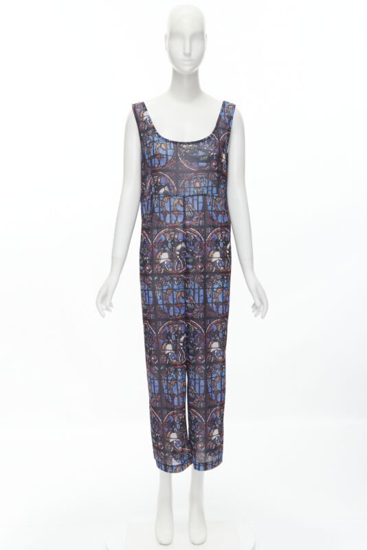 Runway COMME DES GARCONS Vintage 1990 Church Stained Glass print jumpsuit M