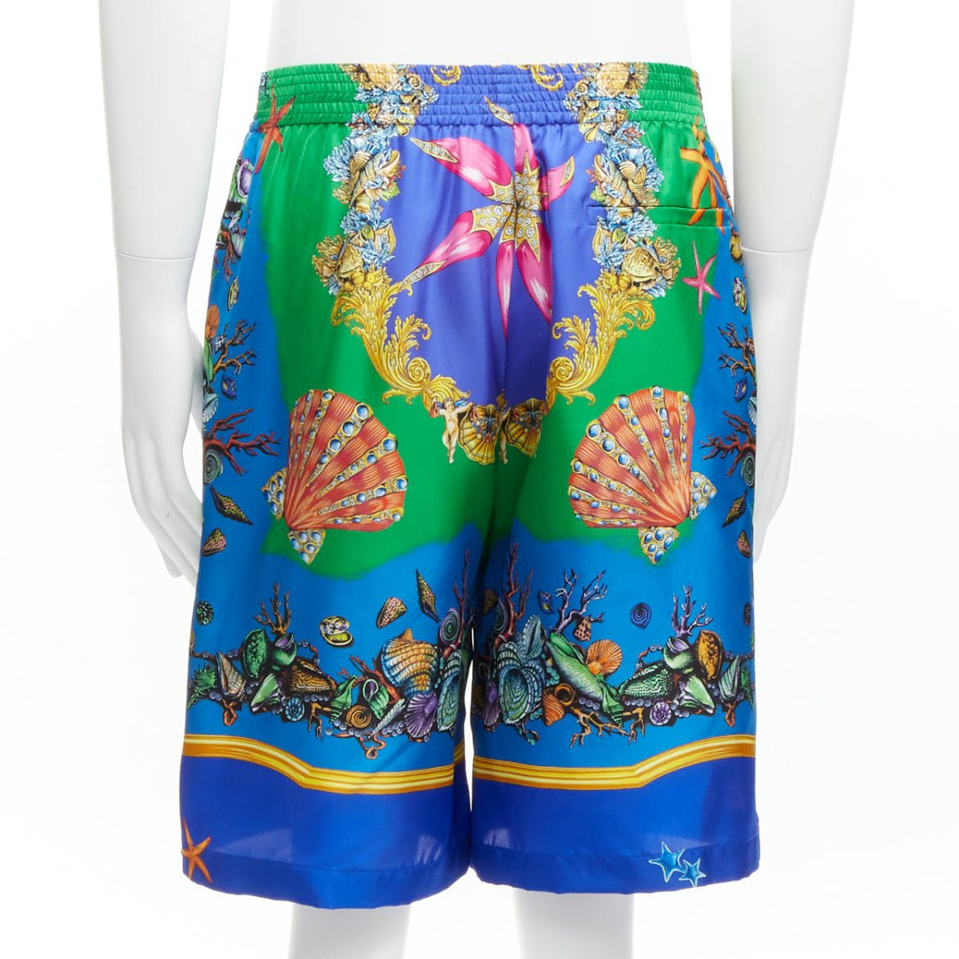 VERSACE 2021 Tresor De La Mer blue seashell print 100% silk shorts IT48 M