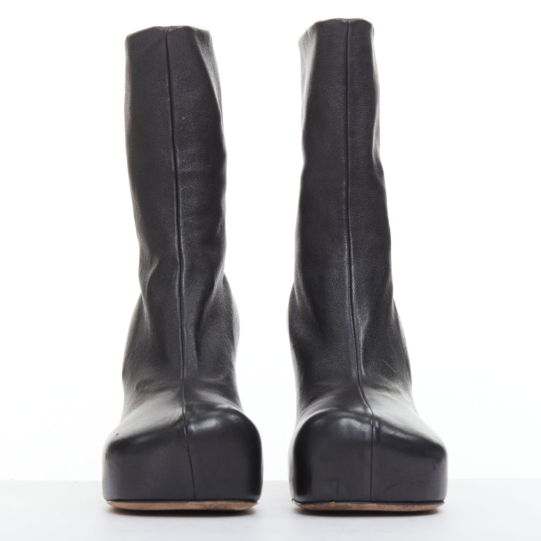 BOTTEGA VENETA Lido black smooth leather spool heeled platform ankle boots EU35