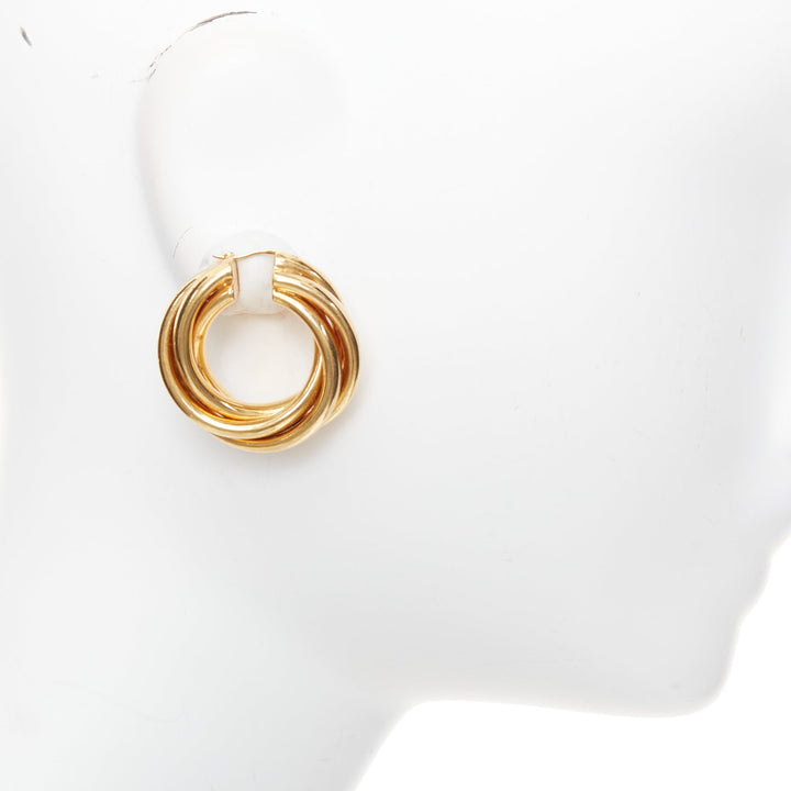OLD CELINE Phoebe Philo Trinity Twist Swirl gold tone brass hoop earrings Pair