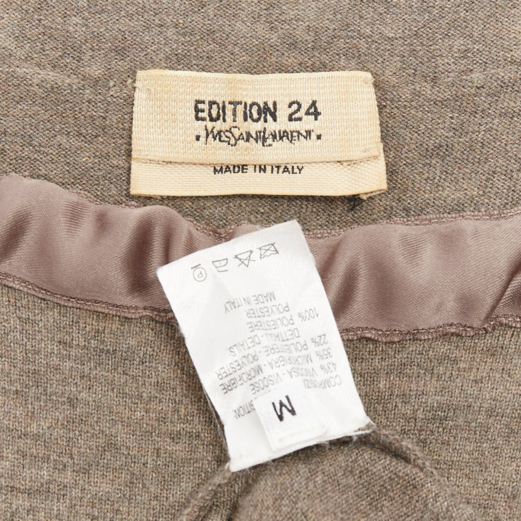 YES SAINT LAURENT Edition 24 Vintage brown ruched satin trim  bateau dress M