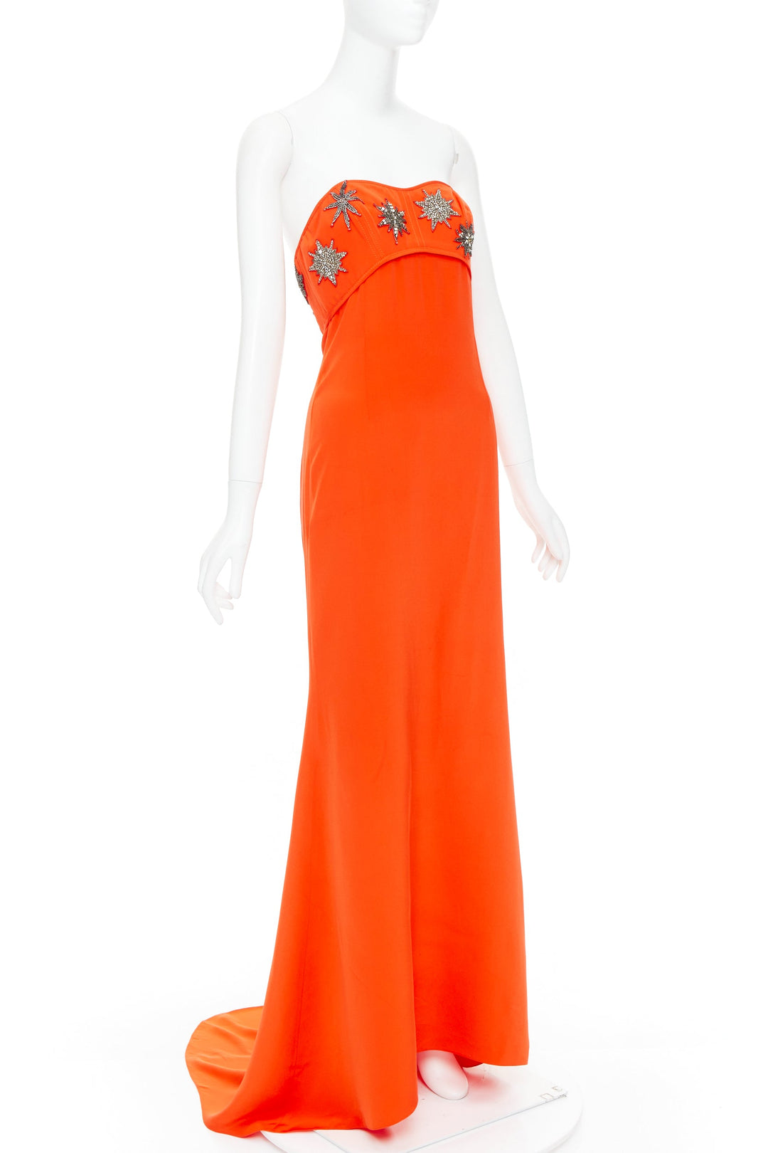 EMILIO PUCCI 100% silk tangerine crystal embellished mermaid gown IT40 S