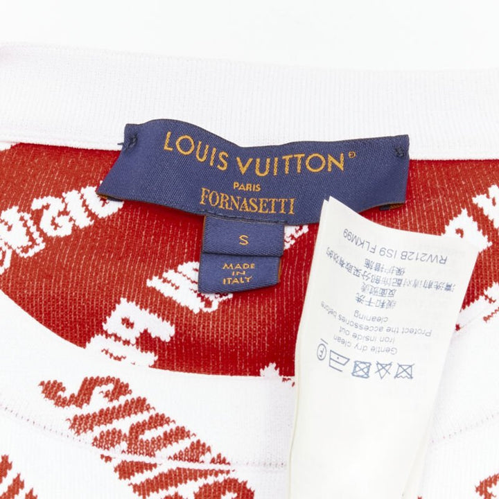 LOUIS VUITTON FORNASETTI 2021 Statue white red logo jacquard boxy knit top S