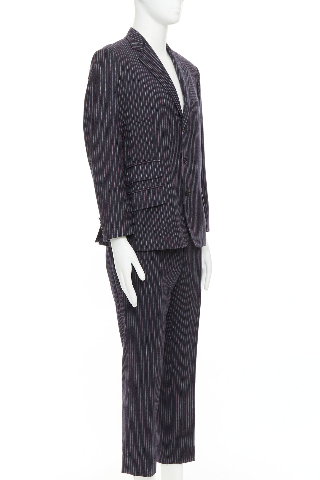 ETRO grey pink pinstripe wool cashmere single breasted blazer pants set IT52 XL