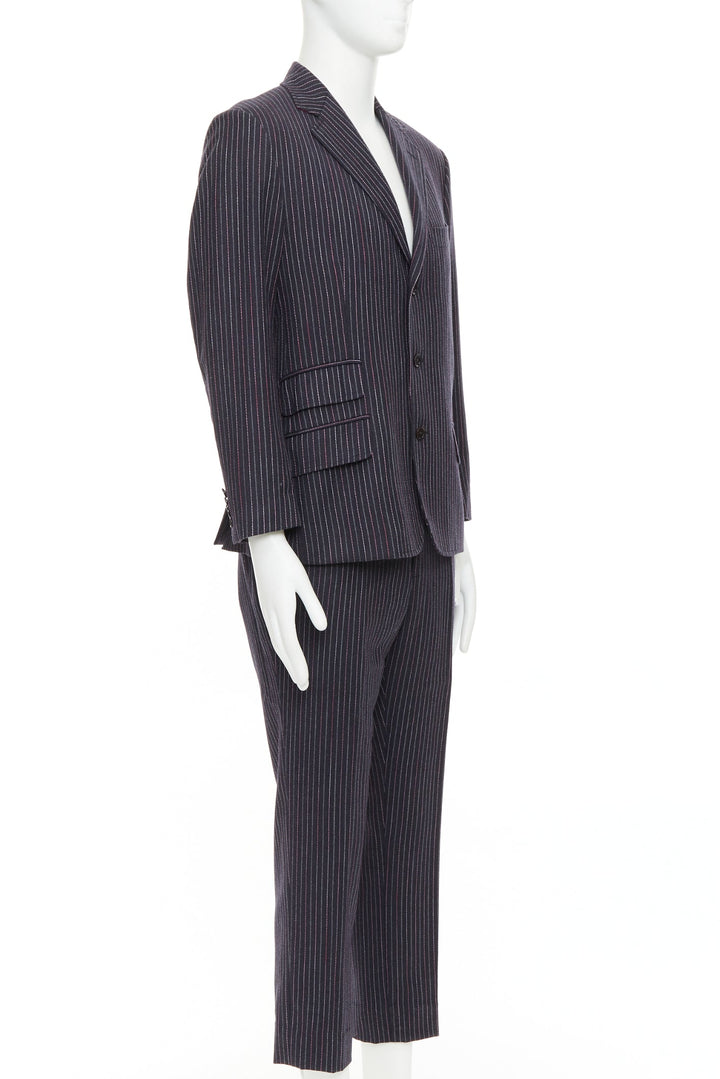 ETRO grey pink pinstripe wool cashmere single breasted blazer pants set IT52 XL