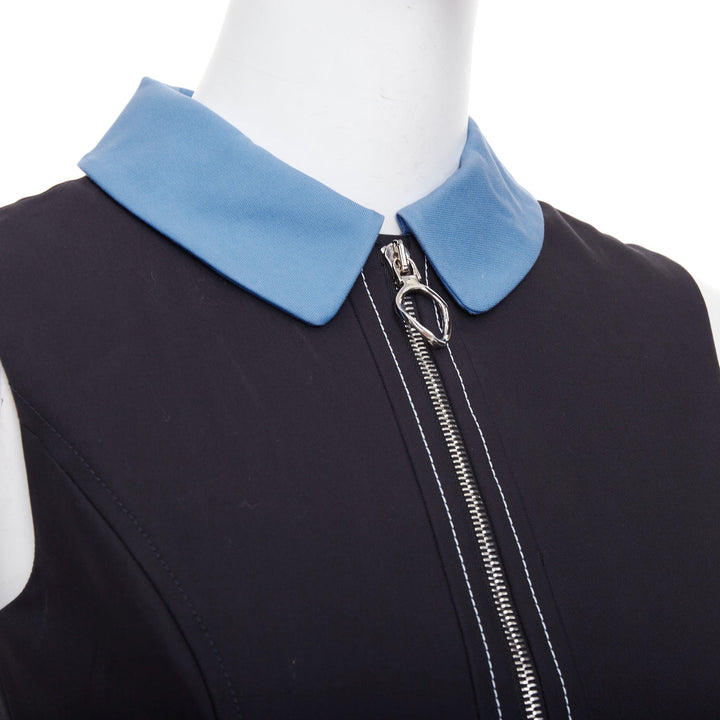 CHRISTIAN DIOR blue black cotton half zip A-line silk dress FR34 XS Elle Fanning