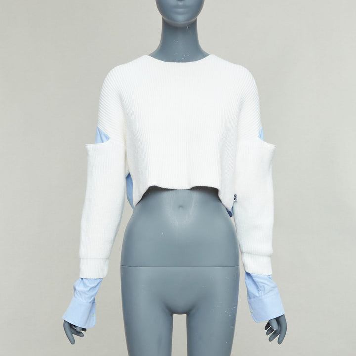 T ALEXANDER WANG cream blue cotton blend hybrid sweater shirt XS