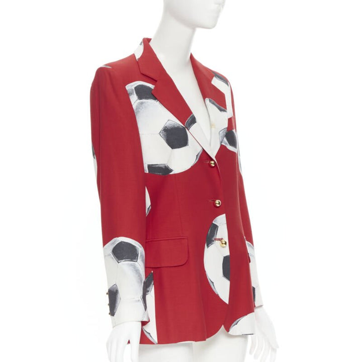 MOSCHINO Cheap Chic red football soccer print gold button blazer jacket IT40