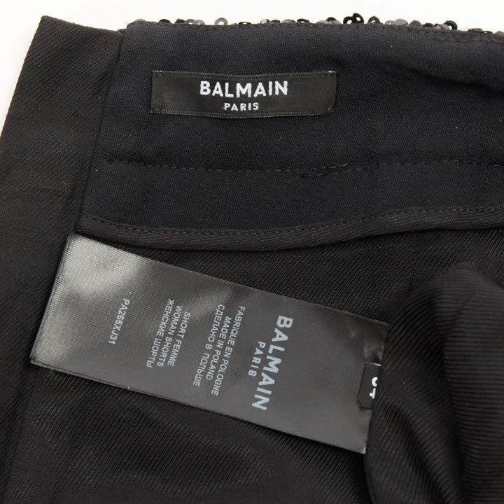 BALMAIN 2024 stripe sequin gold lion button high waist hot shorts FR34 XS
