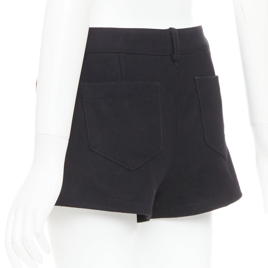 RED VALENTINO black wool blend gold logo buttons mini shorts IT38 XS