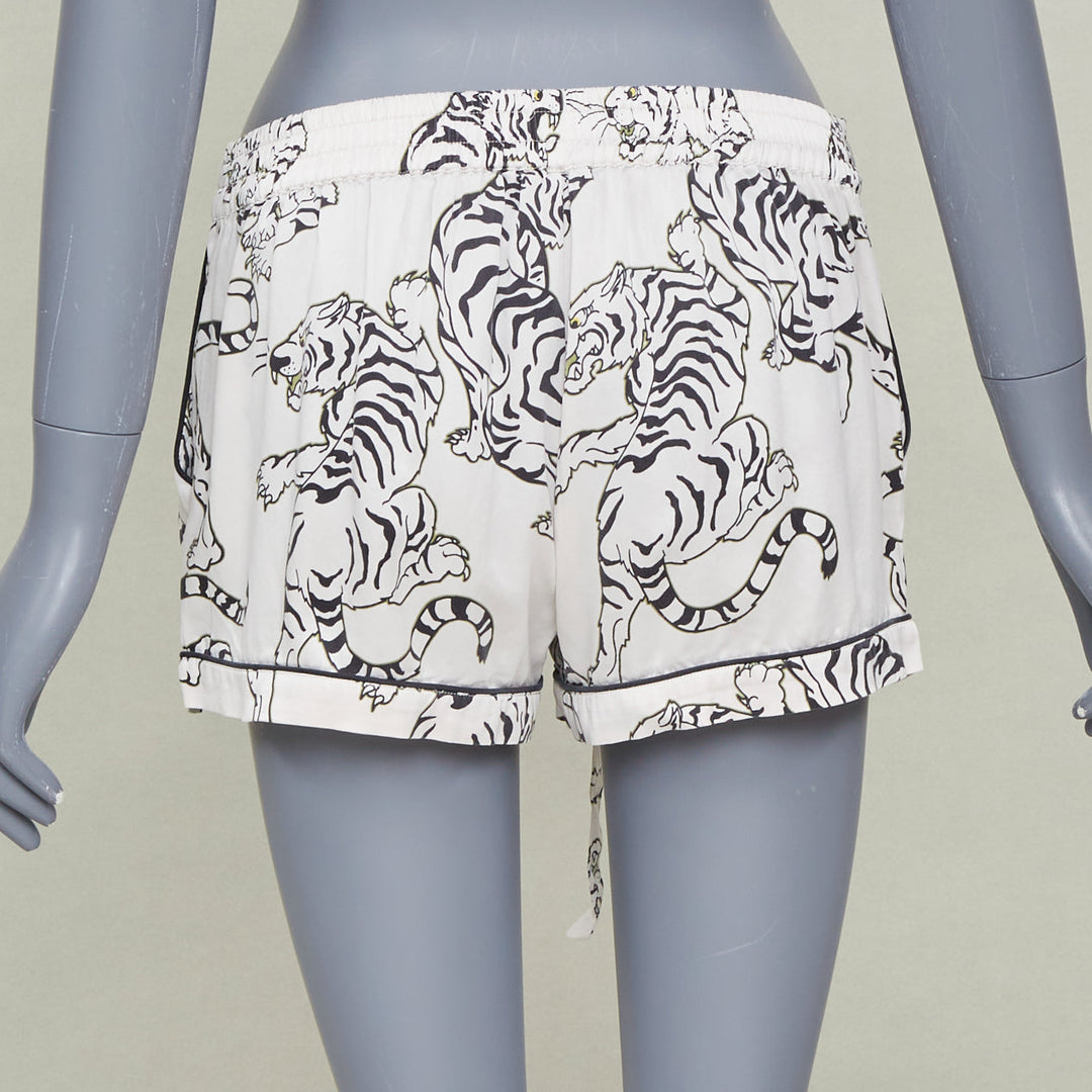 OLIVIA VON HALLE 2020 Lila Carlyle white tiger print silk pajama shorts Sz1 XS