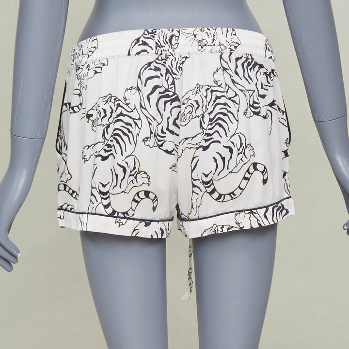 OLIVIA VON HALLE 2020 Lila Carlyle white tiger print silk pajama shorts Sz1 XS