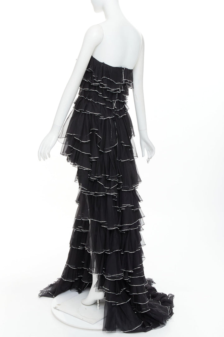 ALEXANDRE VAUTHIER COUTURE AW2018 Runway black crystal tier petal hi slit low g