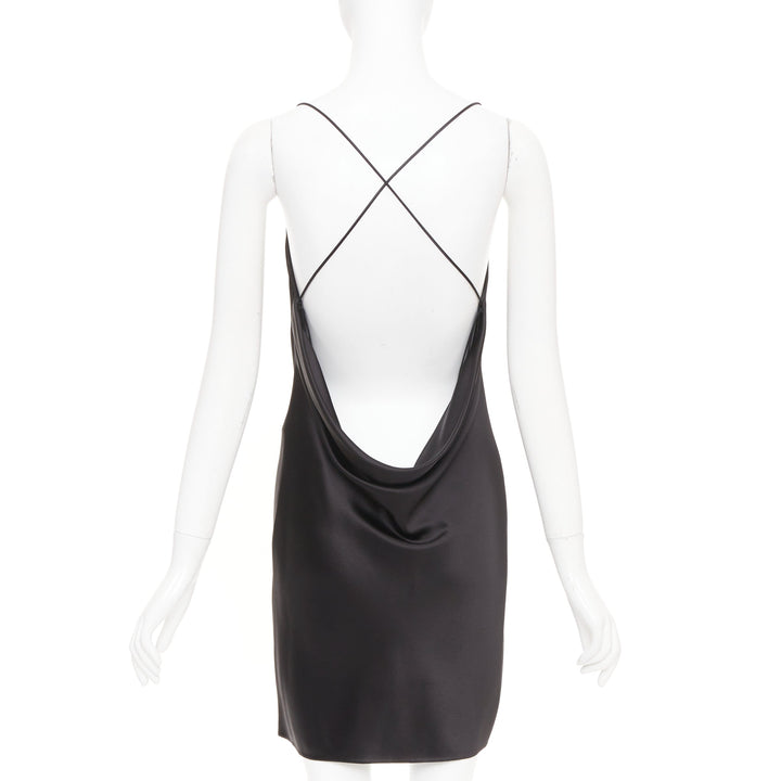 SAINT LAURENT 2022 minimalist black silk cowl neck open back mini dress FR40 L