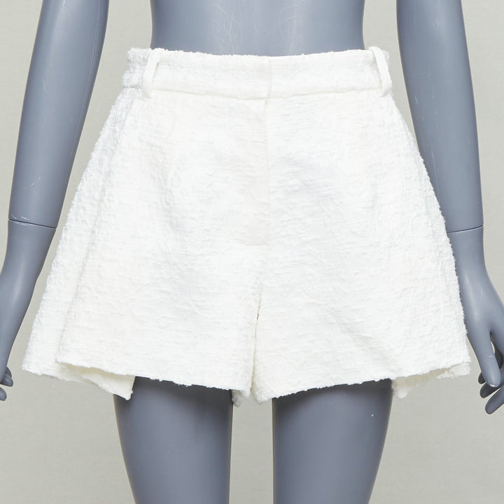 THE MANNEI cream floral cotton jacquard high waisted flare shorts IT36 XXS