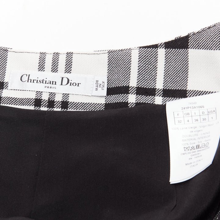 CHRISTIAN DIOR black checked virgin wool high waisted shorts FR32 XXS