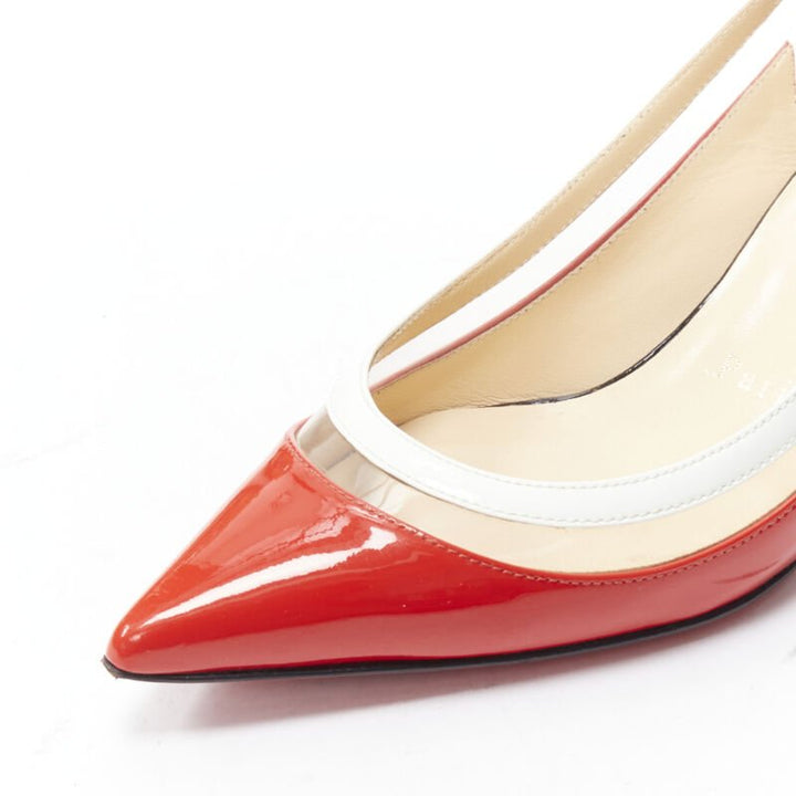 CHRISTIAN LOUBOUTIN Paulina red patent PVC trim slingback kitten heel EU36