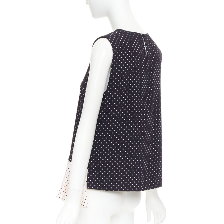 JW ANDERSON navy cream polka dot peplum ruffle asymmetric top UK12 L