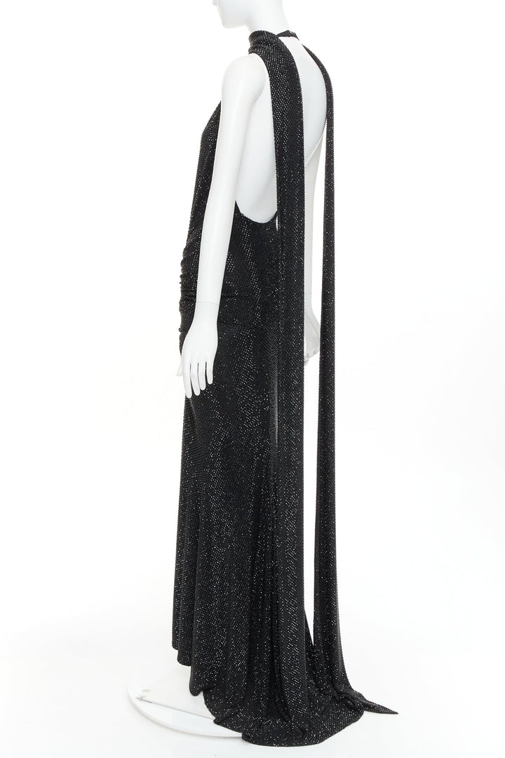 rare ALEXANDRE VAUTHIER COUTURE SS2020 Runway black strass crystal drape gown