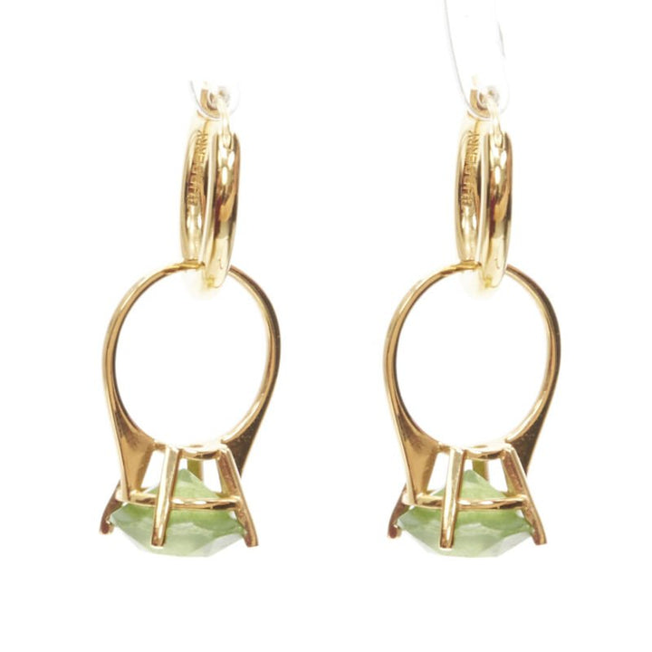 BURBERRY Riccardo Tisci gold green crystal ring hoop drop earrings pair