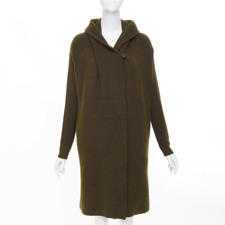 VINCE dark green yak wool blend hooded asymmetric cardigan coat XXS