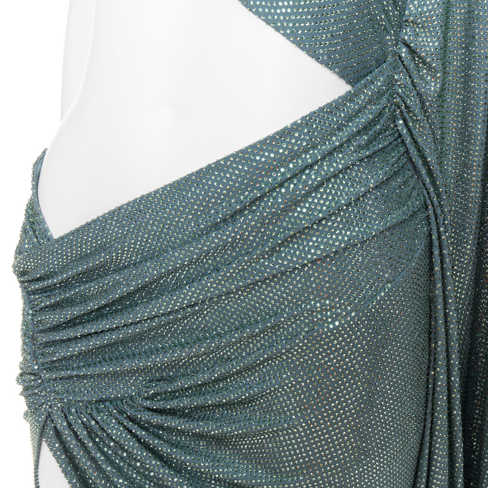 rare ALEXANDRE VAUTHIER COUTURE SS2022 Runway green strass crystal cut out dress