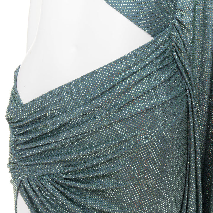 rare ALEXANDRE VAUTHIER COUTURE SS2022 Runway green strass crystal cut out dress
