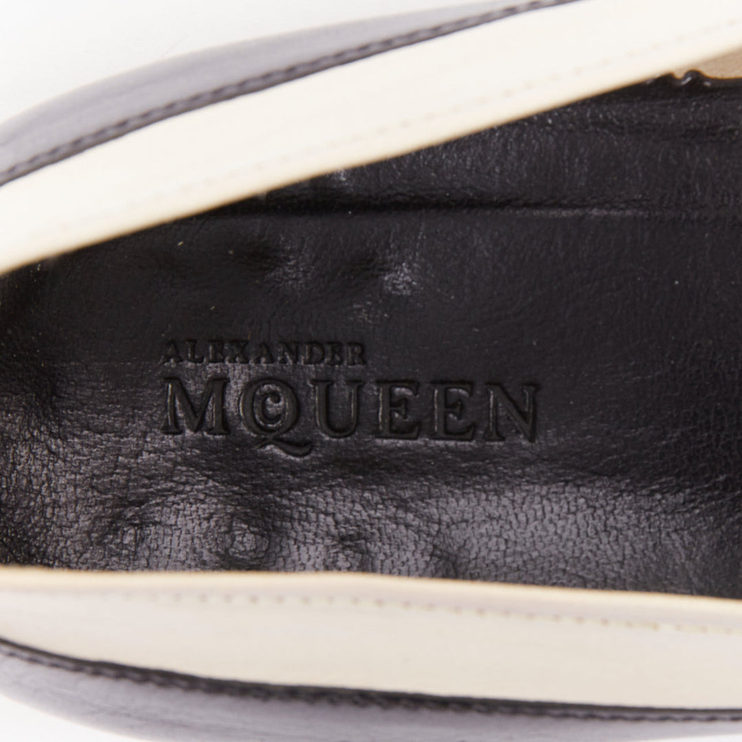 ALEXANDER MCQUEEN black cream leather bicolor panelled venetian loafer EU43