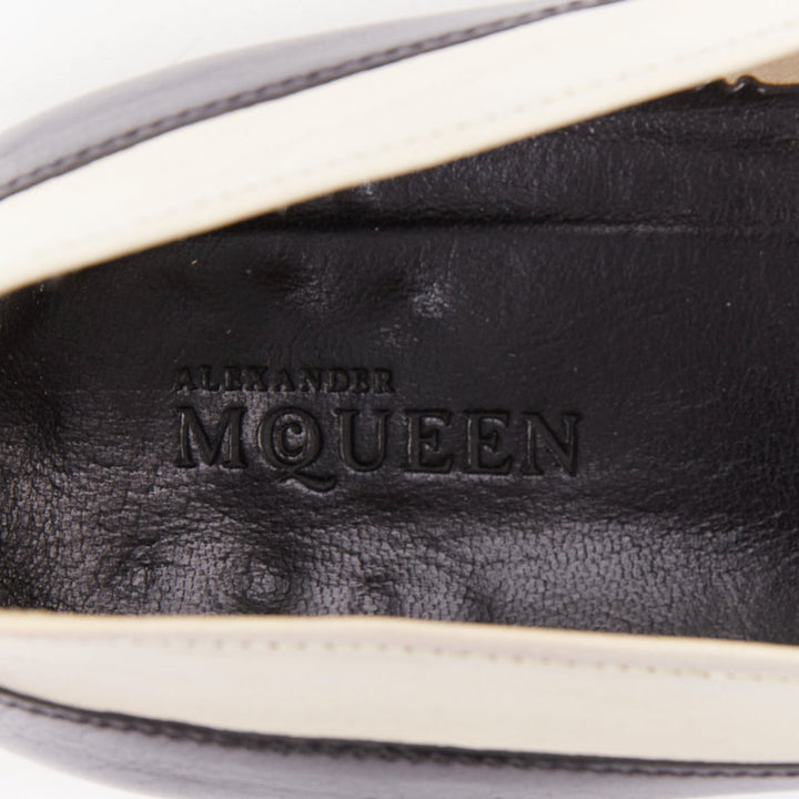 ALEXANDER MCQUEEN black cream leather bicolor panelled venetian loafer EU43