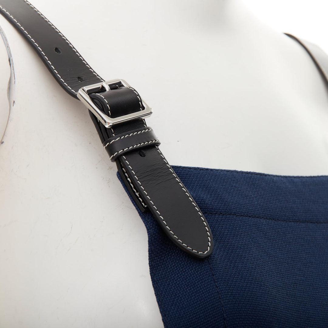 BURBERRY 2020 blue virgin wool ramie leather strap overalls dungaree UK6 XS