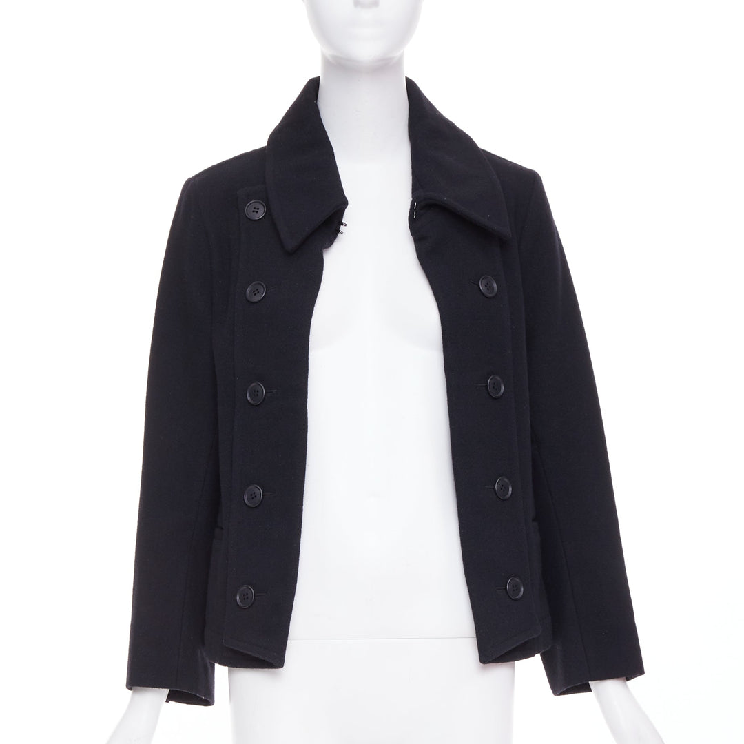 LIMI FEU black wool asymmetrical double breasted wool melton peacoat jacket S