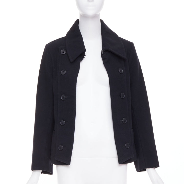 LIMI FEU black wool asymmetrical double breasted wool melton peacoat jacket S