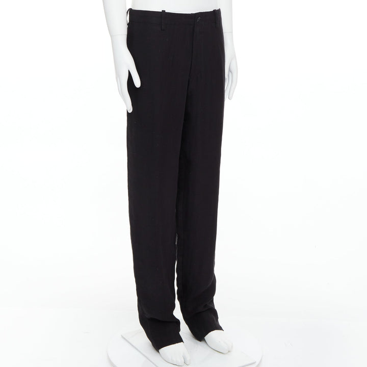 YOHJI YAMAMOTO black hemp cotton tapered back pockets wide pants JP4 XL