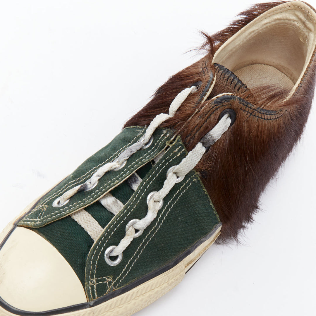 MIHARA YASUHIRO Half green canvas brown horsehair split sneakers 26cm