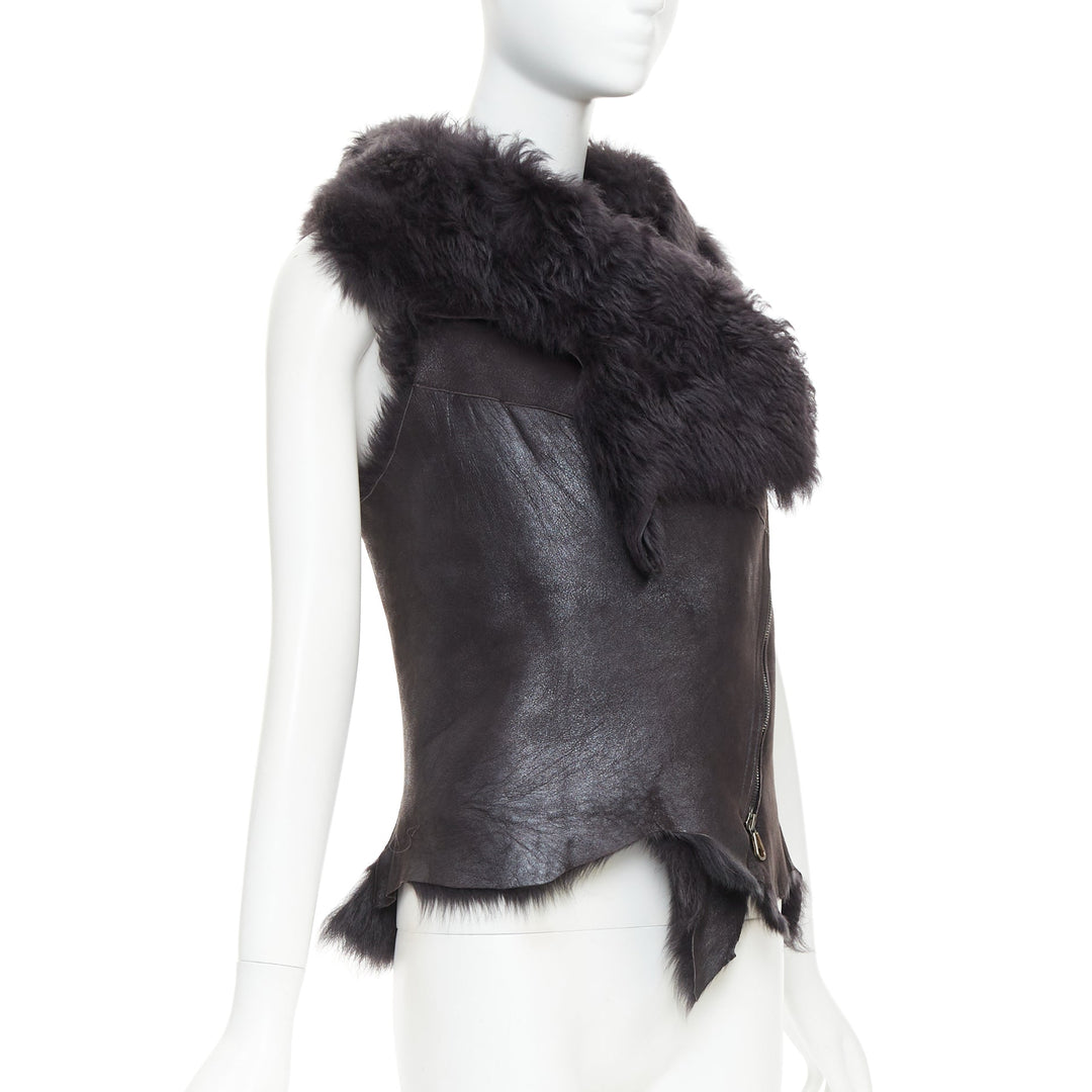 KARL DONOGHUE black lambskin leather fur lined asymmetric jagged hem vest XS