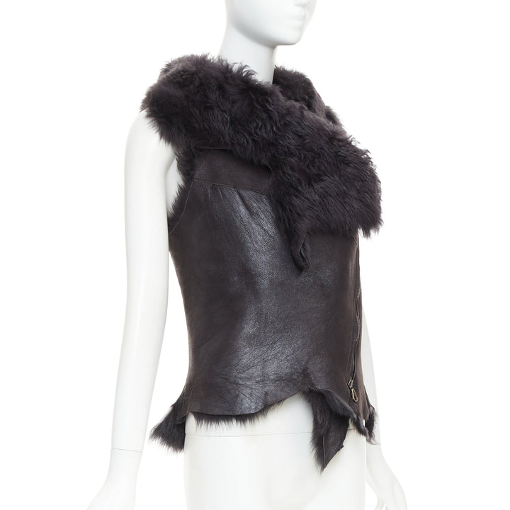 KARL DONOGHUE black lambskin leather fur lined asymmetric jagged hem vest XS