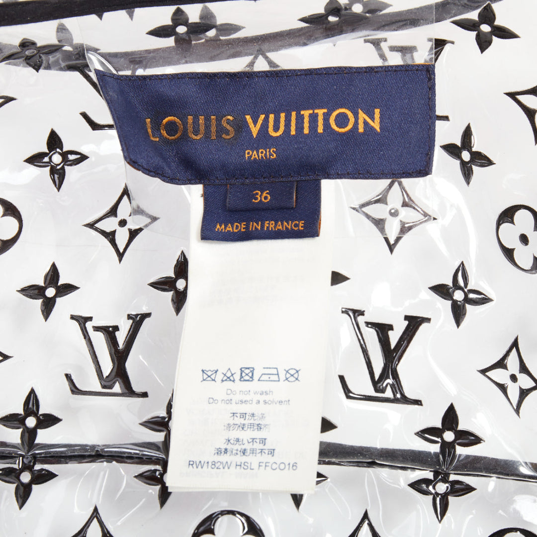 rare LOUIS VUITTON 2018 clear PVC black monogram belted trench coat FR36 S