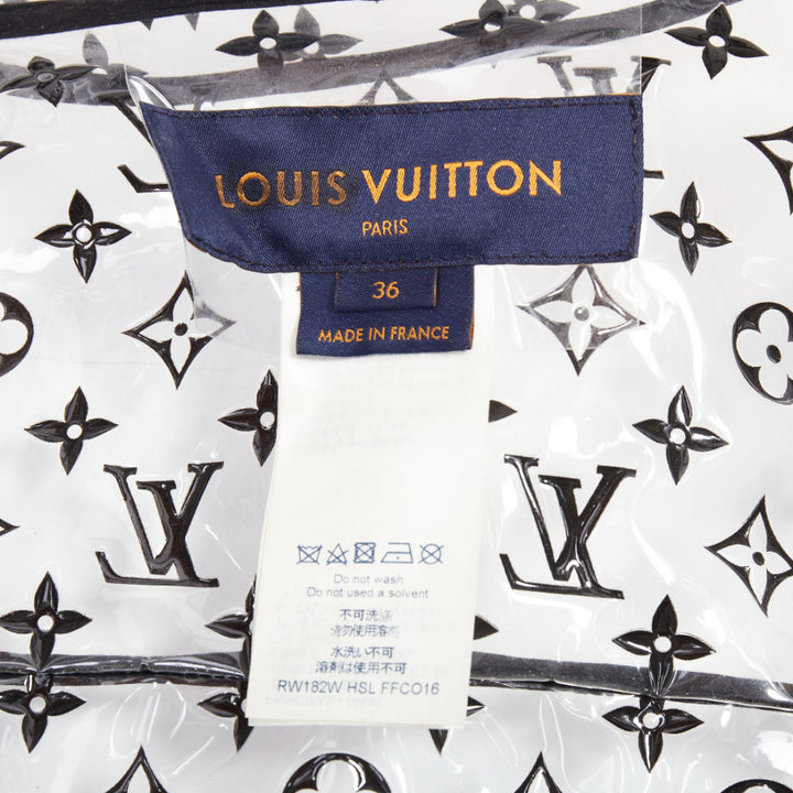 rare LOUIS VUITTON 2018 clear PVC black monogram belted trench coat FR36 S