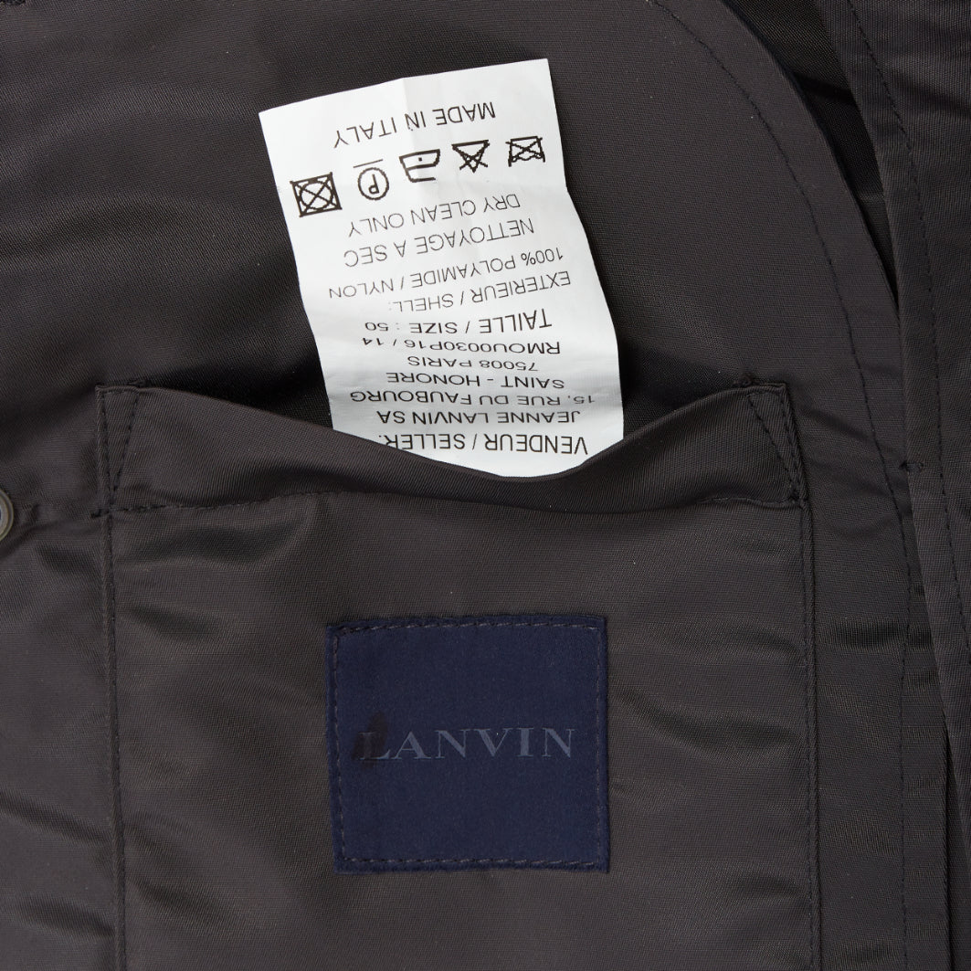 LANVIN black distressed nylon black buttons drawstring anorak IT50 L