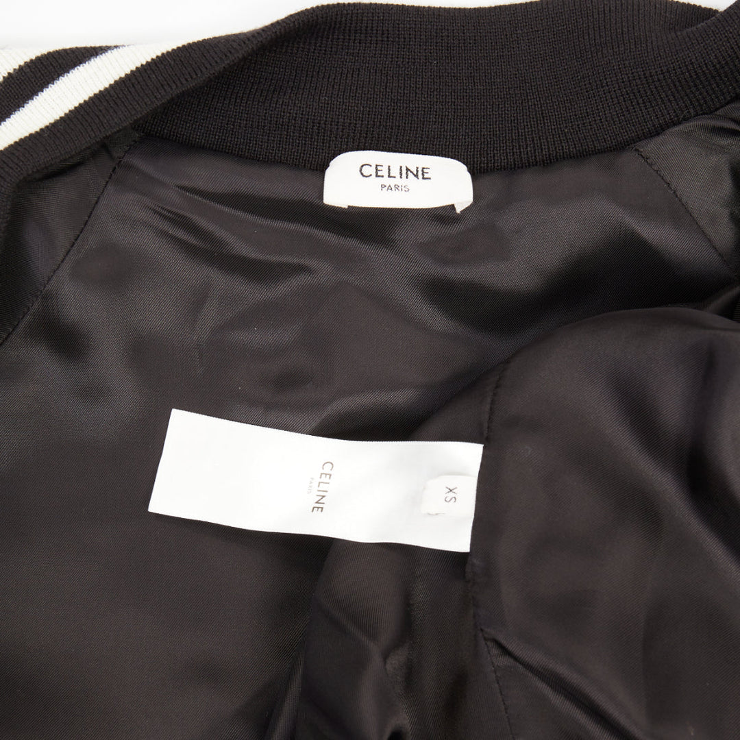 CELINE 2021 Runway silver sequin cotton black white logo teddy bomber jacket XS