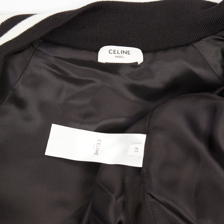 CELINE 2021 Runway silver sequin cotton black white logo teddy bomber jacket XS