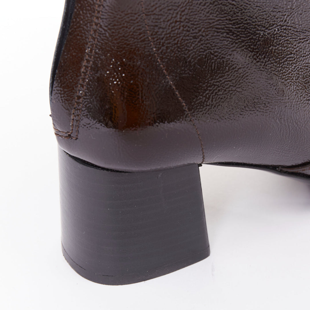 SANDRO chocolate cracked cow leather square toe block heel ankle boots EU38