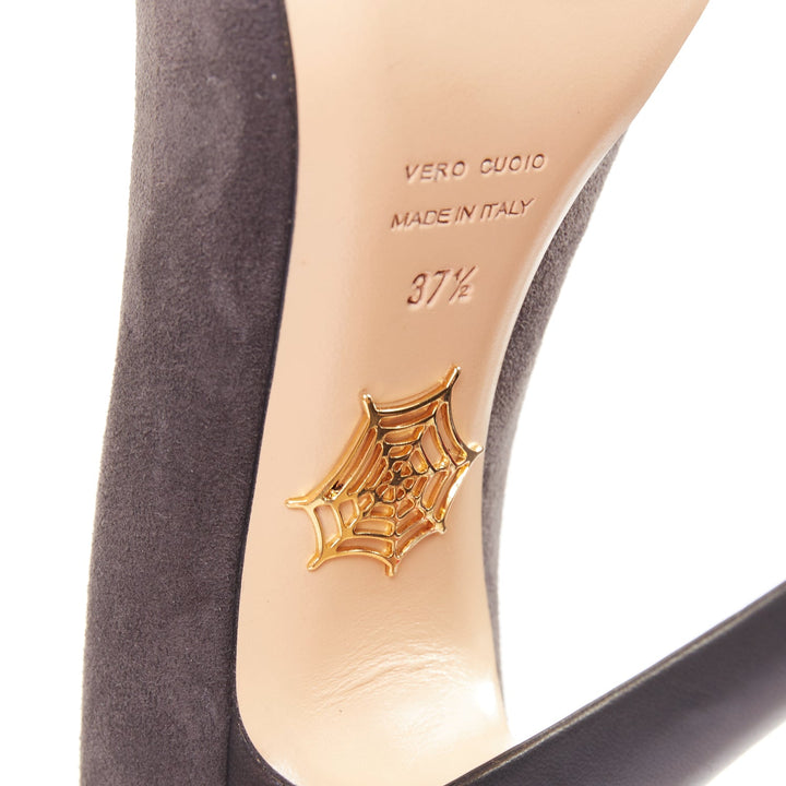CHARLOTTE OLYMPIA Dark Horse tassel tail grey suede platform pumps EU37.5