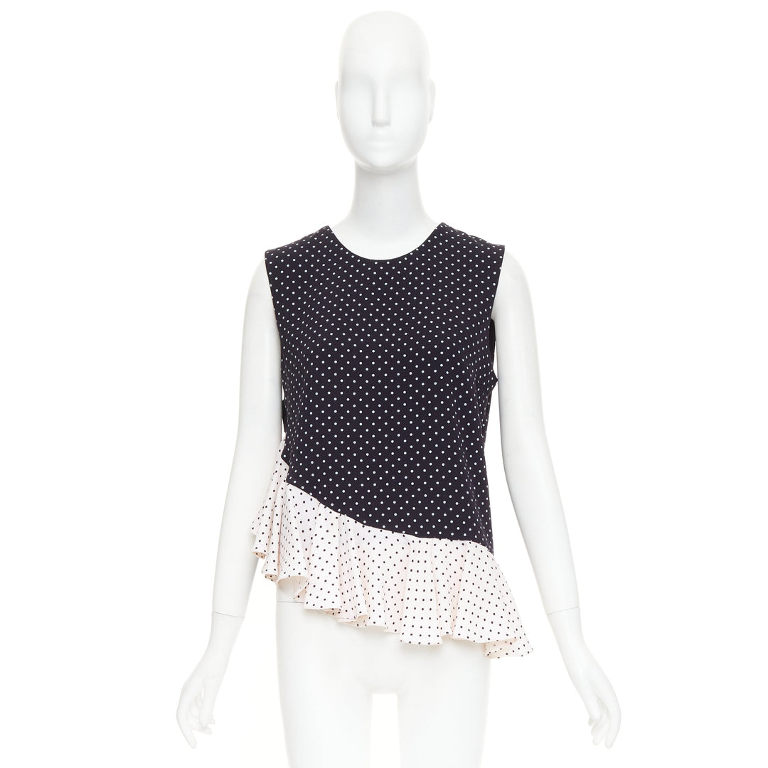 JW ANDERSON navy cream polka dot peplum ruffle asymmetric top UK12 L