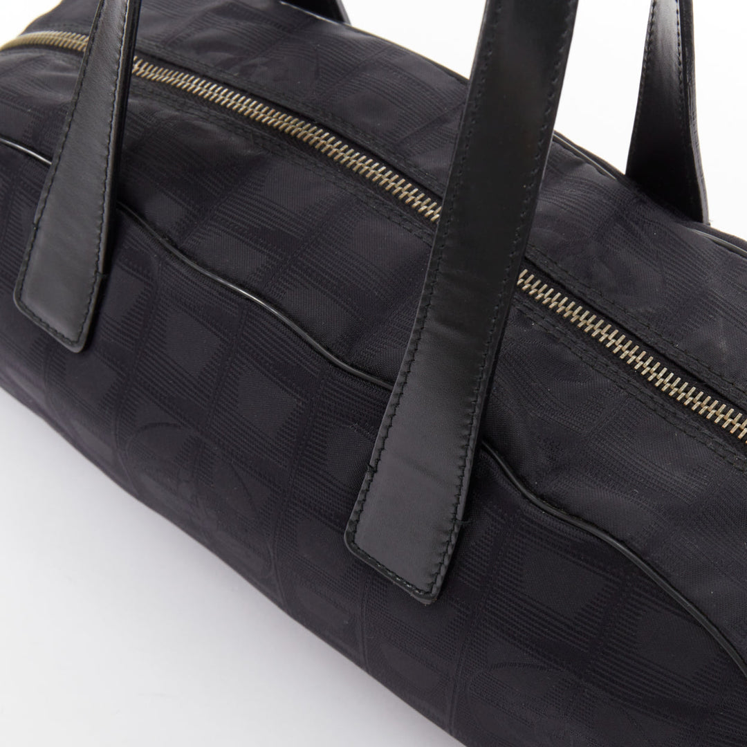 CHANEL 2002 New Travel Line black jacquard nylon mini Boston bowling bag