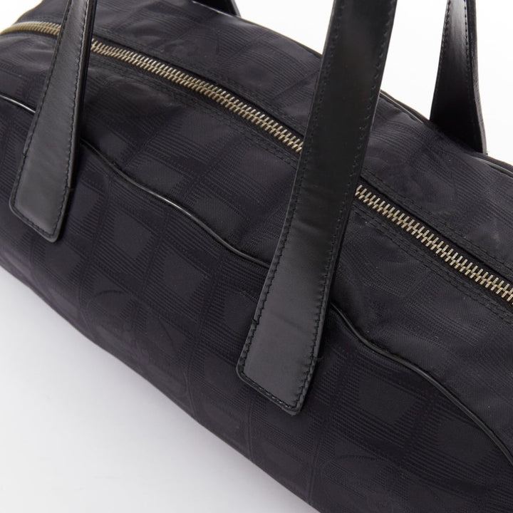 CHANEL 2002 New Travel Line black jacquard nylon mini Boston bowling bag