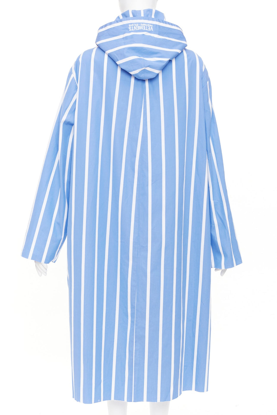 VETEMENTS 2018 blue white stripe oversized hooded cotton poplin poncho dress XS